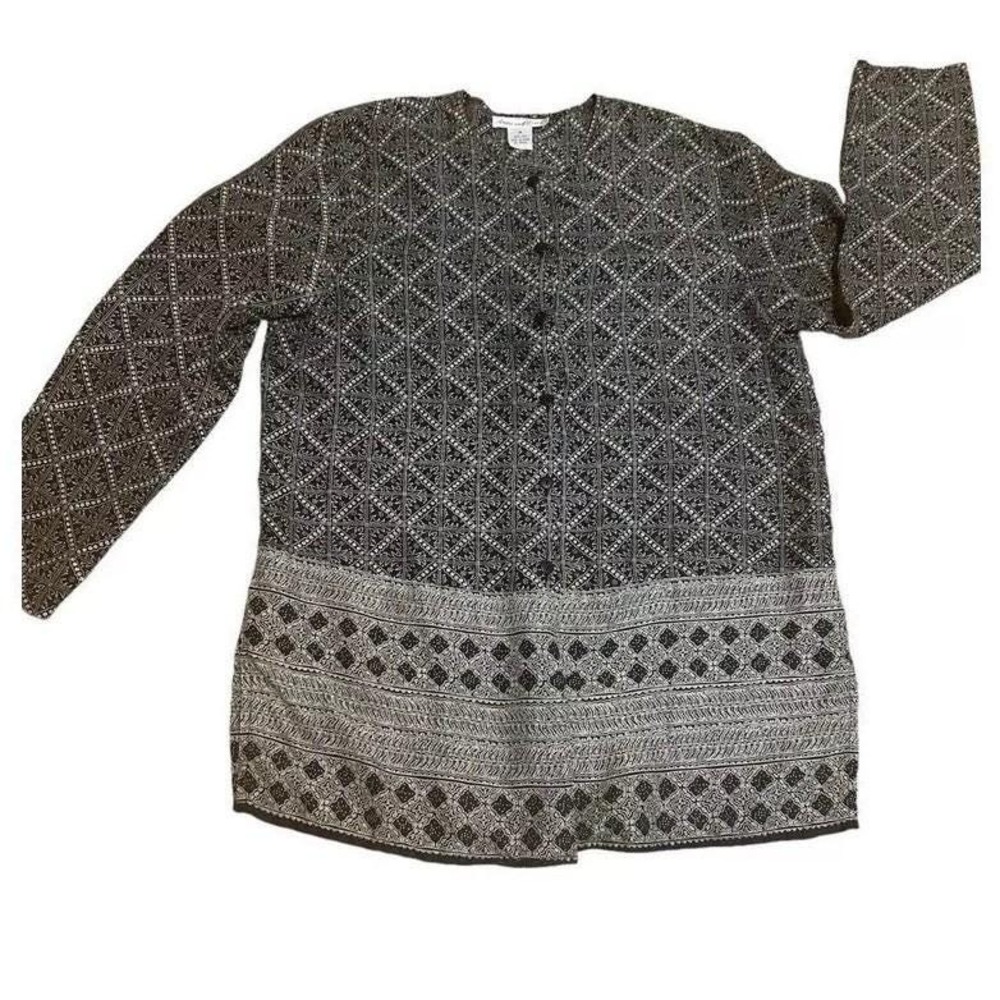 Vintage Anna and Frank 100% Silk Bohemian Print Blouse Button Down Size M Topper
